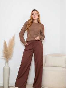 Women's Winter Knitted Blouse Boho  Square Knit Elegant Simple Casual Wool-Like Fabric Textured Knit Evening Holiday Wedding Office Street Travel Brunch Fall/Winter - 黑色 - 查看 4