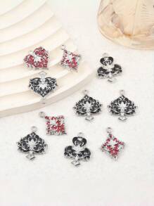 5pcs Alloy Oil Drop Personalized Retro Poker Element Pendant, Heart, Plum Blossom, Square Charms, DIY For Phone Chains, Bags, Necklaces, Earrings, Keychains, Jewelry Accessories