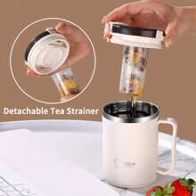 1pc 450/500ml 304 Stainless Steel Coffee Mug With Tea Strainer & Folding Spoon, Double Layer Thermal Insulated Coffee Cup With Handle, Leak-Proof Milk Tea Water Cup, Anti Scalding Drinking Cup Drinkware For Hot & Cold Water, Suitable For Adults & Students Use In Kitchen, School, Office, Dorm, Party, Picnic And Camping