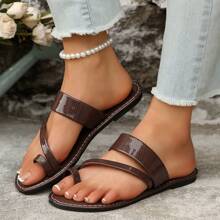 1 Pair Women Flat Sandals, Casual Round Toe Slippers, Comfortable Easy To Wear, Elegant Design, Suitable For Summer Bohemian Style