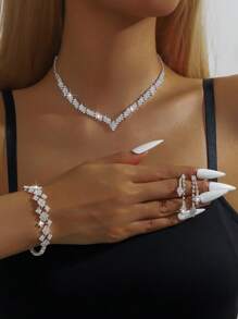 Set de 4 piezas de joyería para mujer con collar, aretes, pulsera y cristales, adecuado para uso diario, vestidos de novia y regalos para fiestas