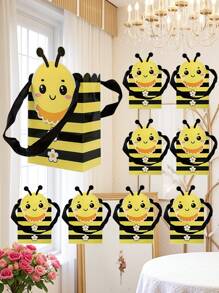 5pcs Creative Cartoon Bee Style Gift Bag With Handle, Yellow And Black Striped Design, Party Packaging Bag, Cartoon Bee Design, Durable Storage Paper Bag, Bee Party Decoration Suitable For Party Gifts, Birthdays, Weddings, Etc