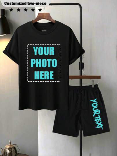 Custom T-Shirt & Drawstring Shorts/Men's 2 Pieces Set/Casual/Streetwear/Sportswear/Outdoor