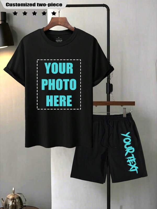Custom T-Shirt & Drawstring Shorts/Men's 2 Pieces Set/Casual/Streetwear/Sportswear/Outdoor