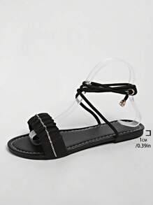 Sandalias planas de mujer talla grande de verano con tiras con cristales y nudo