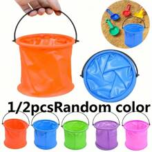 1/2 Mini Folding Beach Bucket - Perfect For Beach And Water Games, Made Of Durable PVC, Versatile For Outdoor Garden Watering, Cleaning, Camping, Traveling, Beach Outings, And Picnics, Available In Random Colors.
