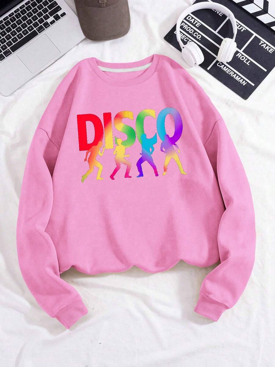 Sudadera de moda para mujer con degradado arcoíris estampado "DISCO" - Rosa - Ver 1