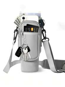 1pc Water Bottle Carrier Bag With Phone Pocket,Suitable For 40/30 Oz Tumbler With Handle With Adjustable Strap Bollus,Key Hook,Suitable For Hiking Travelling Camping Sports Water Bottle Case Insulated Bag Crossbody