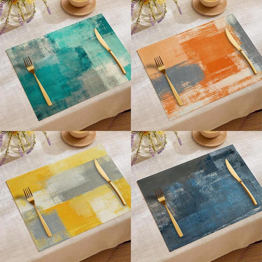 1 szt./4 szt./6 szt. dekoracyjne podkładki, kolorowe akwarelowe lniane podkładki, odporne na plamy podkładki jadalne odpowiednie do domu, restauracji, dekoracji stołu jadalnego, artykułów gospodarstwa domowego - Wielokolorowe - Zobacz 1