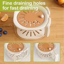 1pc Kitchen Drain Basket, Vegetable And Fruit Storage Container With Cover, Sealed Food Preservation Box, One-Button Sealing, Reusable, With Handle And Filter, Suitable For Salad, Fruit, Washing Rice, Kitchen Refrigerator, Ideal Household Kitchen Supplies