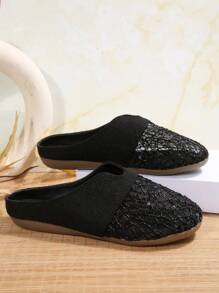 Summer Women Lace Hollow Flat Shoes, Comfortable Linen Casual Backless Mule Sandals