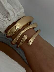Exaggerated Multi-Layer Wide Bangle Bracelets, Minimalist Fashion, Casual For Daily Wear - Gold - View 9