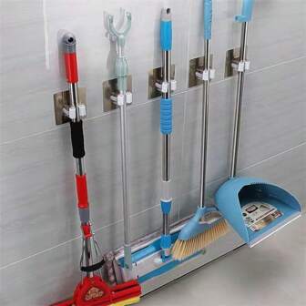2pcs/1pc White Wall Mounted Strong Hook Clips, Mop Clip Storage Clips For Bathroom And Kitchen Storage