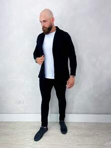 Men's Long Sleeve Cardigan Blazer Long Sleeve Coat - màu đen - Xem 3