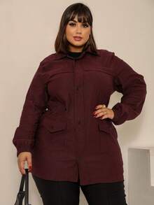 PLUS SIZE BENGALINE JACKET PLUS SIZE WINTER OVERCOAT CORD CUFFS PARKA COAT MODEL - 酒紅色 - 查看 7