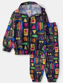 Girls' Windbreaker Set With Hood Pop Retro Black 0565 - Laluna - 黑色 - 查看 1