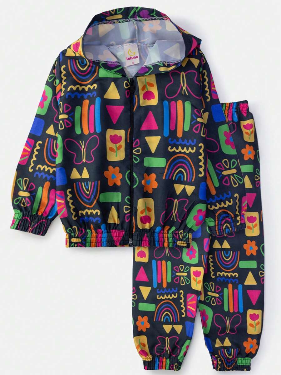 Girls' Windbreaker Set With Hood Pop Retro Black 0565 - Laluna - 黑色 - 查看 1