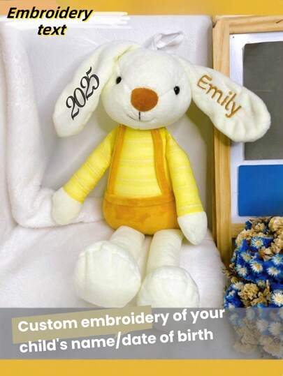 Personalized Bunny Plush Toy | Customize The Bunny (40cm) With Embroidered Ears Featuring Your Child's Name | Soft And Cuddly Plush Toy Gift For Kids | Customizable For Birthdays, Baby Showers, Easter, Halloween, Or Christmas, This Custom Plush Bunny Is Sure To Bring Joy To Any Child.