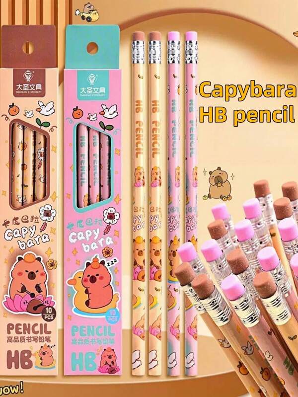 Conjunto de lápis Capivara com 5/10/20 peças, lápis de papelaria criativos de alta qualidade para estudantes, conjunto de desenho, cores e estilos aleatórios (1 caixa com 10 lápis), cada um com ponta de borracha, material de escritório/assinatura, presente de papelaria adorável para família, amigos, colegas de trabalho, adequado para escritório, escola, desenho, estudantes, marcadores, papelaria, material escolar (requer afiação)