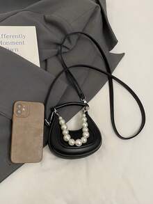 新款韩版珍珠手提包带肩带，迷你硬壳月亮装饰配饰包，女士小钱包，可装口红、硬币、钥匙 - A - 查看 14