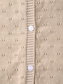 Baby Girls Lightweight Hollow Floral Knitted Button-Up Cardigan Sweater - Khaki - View 3