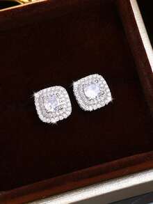 kuuioe Bộ 2 chiếc/Bộ Hoa tai đính đá Zirconia vuông cổ điển phong cách Hip Hop lấp lánh, Trang sức thời trang và thanh lịch dành cho nam và nữ, Thích hợp để đeo hàng ngày - tròn - Xem 8