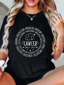 Cancer Zodiac Shirt - Cancer Personality Sign Tshirt-Shirt Summer Outfits Women Shirts Women Graphic Tees Women - 黑色 - 查看 1