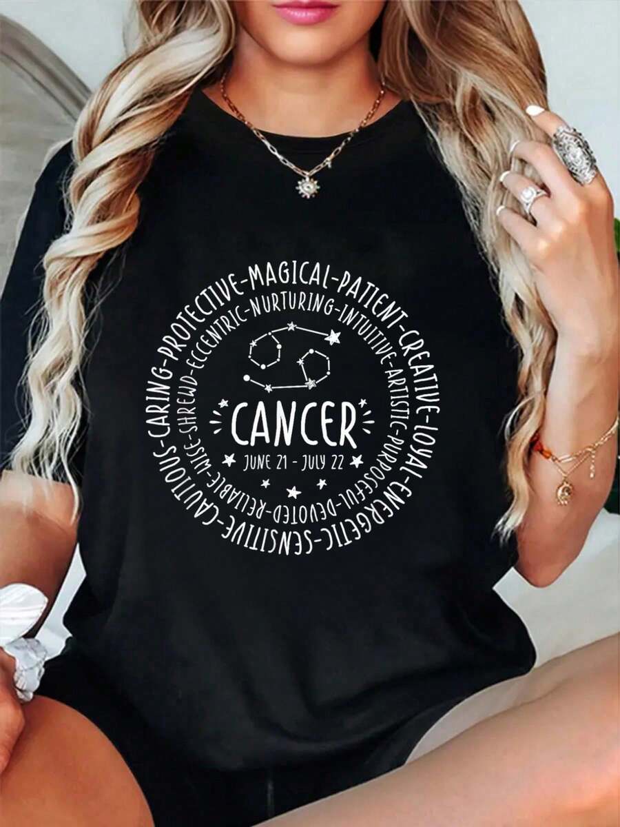 Cancer Zodiac Shirt - Cancer Personality Sign Tshirt-Shirt Summer Outfits Women Shirts Women Graphic Tees Women - 黑色 - 查看 1