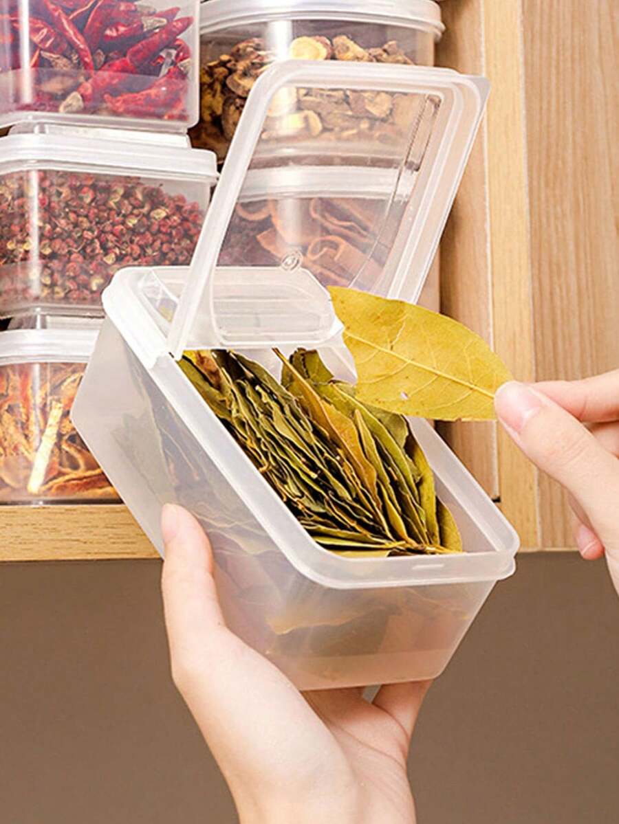 Set Toples Bumbu Dapur 4pcs/8pcs, Kotak Penyimpanan Putih Satu Kompartemen, Wadah Bumbu Transparan Segi Delapan untuk Kayu Manis dan Merica - Putih - View 1