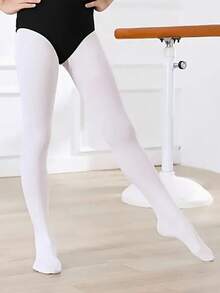 1 pièce Collants de danse élastiques pour filles, blancs, leggings respirants pour le printemps et l'été, minimalistes, mignons et à la mode, doux et confortables à porter avec des shorts ou des jupes