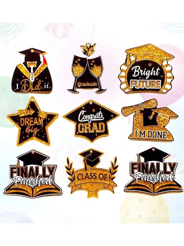 1pc Glitter Printed Acrylic Badge Pendant Jewelry DIY Accessory For Graduation Season And Back To School