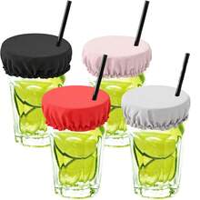 4/1 pieza Cubierta protectora de copa, manga para bebidas alcohólicas, tapa reutilizable para bebidas con agujero para pajita, soporte para vasos de bar y club, para evitar elementos no deseados en la copa - Multicolor - Ver 11
