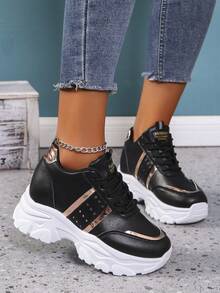 Air Cushion White Sneakers, Thick Sole Breathable Casual Sport Shoes, New Spring Autumn - Black - View 3