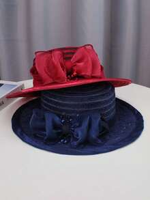 1pc Women's Solid Church Hat, Elegant Street Vintage Bohemian Organza Bow Flat Top Sun Hat, Breathable Outdoor Beach Hat For Women, Suitable For Daily, Street, Party, Travel In Summer - A - View 6