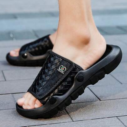 Men's Summer Sandals, New Design Breathable Leather Slide Sandals, Soft Sole Anti-Slip Casual Shoes