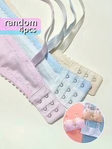 VKELUV 4 件随机颜色女童内衣，舒适可调节肩带和后钩胸罩，可爱甜美彩虹印花针织面料无钢圈胸罩 - 彩色 - 查看 4