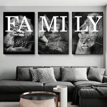 3pcs Frameless Canvas Posters, Black And White Lion Couple Portrait Painting, Canvas Wall Art, Artwork Wall Decor, Gifts For Bedroom, Office, Living Room, Cafe, Bar, Wall Decor, Home And Dorm Decoration Birthday Graduation