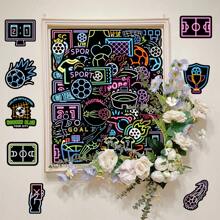 50pcs Minimalist Glow-In-The-Dark Sports Football Graffiti Creative Decorative Mirror, Card, DIY Sticker Room Decor Home Decor Stickers Wall Decor Personalized Wall Stickers