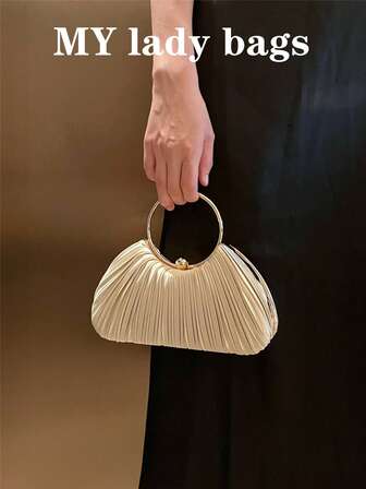 女士褶皱真丝手拿包、优雅晚会包、新娘婚礼手提包、小号单肩包
