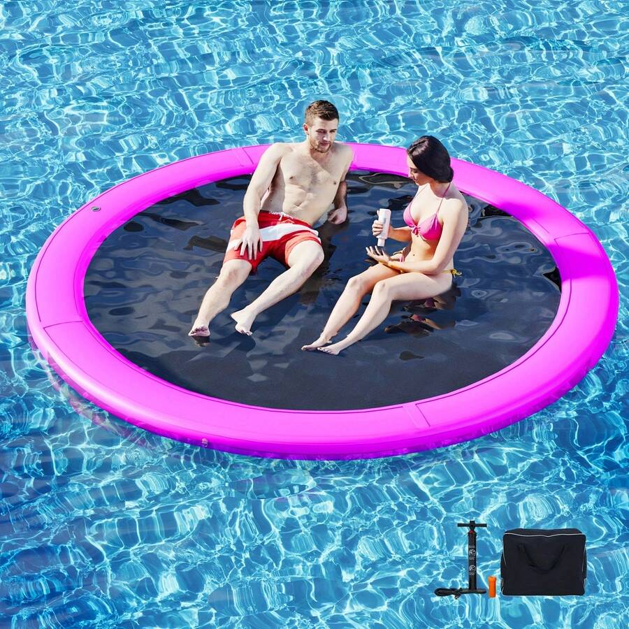 Round Inflatable Floating Dock, Sunchill Float Ring, Hammock Tanning Pool With 4in Woven Fabric, Manual Pump For 1-2 Min Quick Inflate/Deflate, Fits 2-8, Ideal For Lakes, Pools, Oceans - Purple - View 1