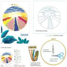 Embroidery Starter Kit - Mountain & Flower Landscape DIY Craft Kit (11ct Cloth, 3-Strand Thread, Full Tools), For Pillow, Hanging Decor, Home Decor, Beginner Video Tutorial Included