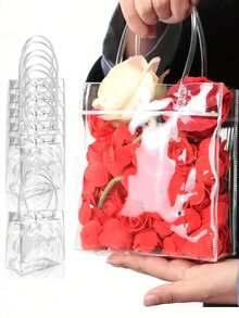 10pcs Clear Plastic Gift Bag With Handle,Holiday Party Tote Bag, Halloween, Christmas, Gift Bag, ReusableTransparent Tote Bag, For Halloween Christmas Retail Boutique Wedding Birthday Party Gifts, Shopping Bag, Party Bag, Party Gift Bag, Craft Tote, Party Favor,For Jewelry, Perfume, Bakery, Presents