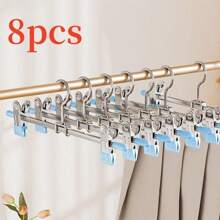 10pcs Metal Pants Hangers With Adjustable Clips, Non-Slip Multipurpose Organizer, Space-Saving, Suitable For Pants, Skirts, Jeans, Coats, Wardrobe And Retail Display