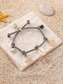 1 pieza Pulsera de cuerda trenzada con dije de caballito de mar, candado con forma de corazón, tortuga marina y piedra, adecuada para mujeres en vacaciones de playa, fiesta, regalo para amigos y familia. Nota: Ligera variación de color debido al proceso de teñido. - Tortuga caballito de mar - Ver 7