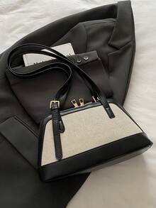 Bolso de mano de mujer con cremallera en la parte inferior, de diseño a bloques de color, de moda - Negro - Ver 5