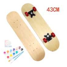 7-laags skateboard van blank esdoornhout, natuurlijke kleur, voor buiten, studenten, sport, creatieve doe-het-zelf-expressie, tekenen met de vrije hand, schilderen en kunstcadeaus. Inclusief verzending van willekeurige kleuren verf en wielen.