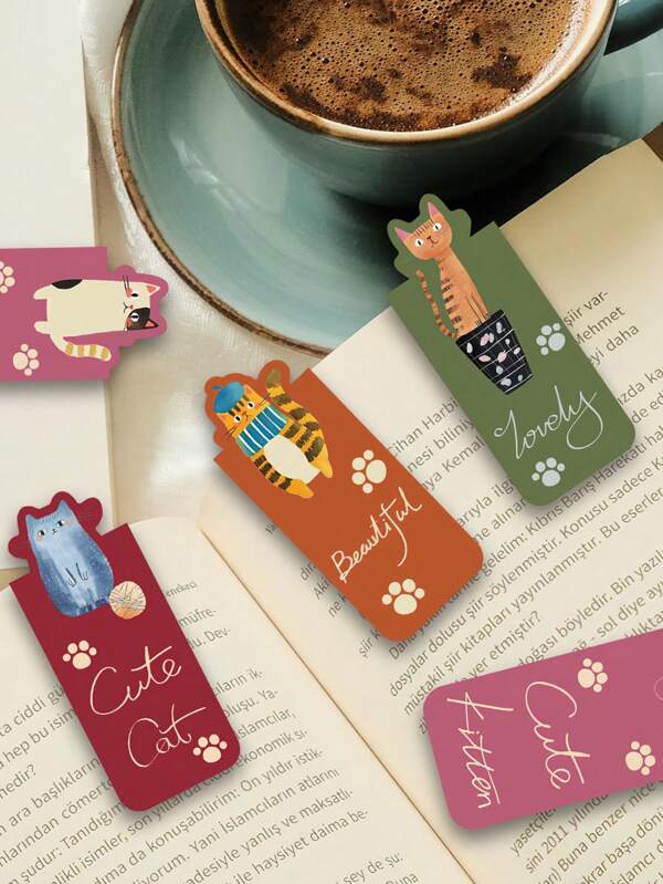 4 piezas Magnético con tema de gato, creativo y terapéutico hecho a mano, regalo de papelería perfecto para amantes de los gatos, ideal para diarios, lectura y decoración de libros, regalos de vuelta a la escuela