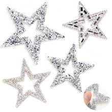 4pcs Hollow Star Rhinestones Patches, Shiny Crystal Sticker Appliques For Garment Repair, Jeans, Bags, Hats, DIY, Peel And Stick