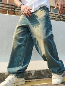 Men's Y2K Distressed Vintage Baggy Wide Leg Drop Crotch Jeans - Bronze - View 7