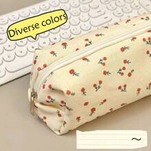 Simple And Fresh Floral Pencil Case With High Aesthetic Value, Cute Girl Student Makeup Bag, Large Capacity Stationery Storage Bag
